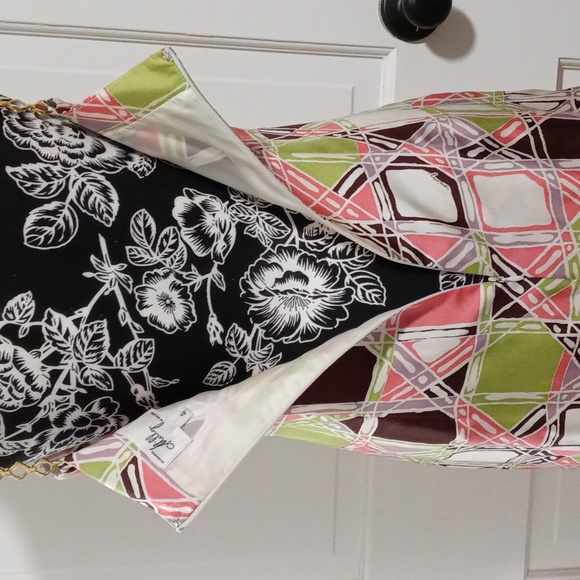 🆕️ 💚VTG Milly💚 - Multicolor Geometric Print Chain Straps Silk Cocktail Dress - Picture 8 of 15